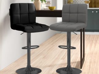 Faux Leather Bar Stool with Matt Black Leg
