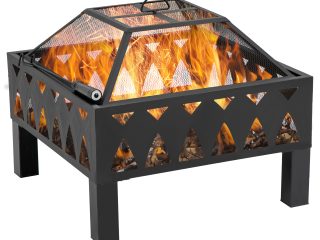 Outdoor Fire Pit with Screen Cover, Wood Burner, Log Burning Bowl