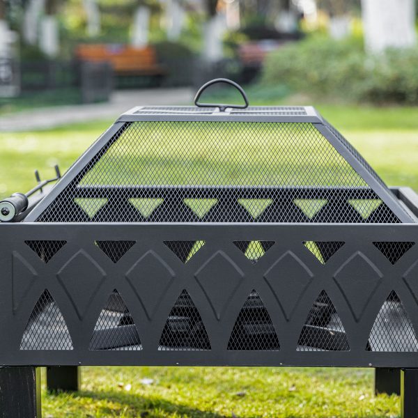 Outdoor Fire Pit with Screen Cover, Wood Burner, Log Burning Bowl - Image 7