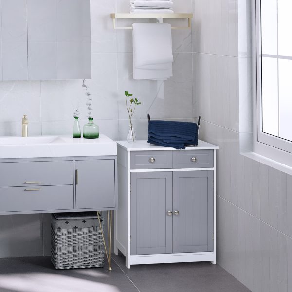 kleankin MDF 2-Drawer Bathroom Cabinet Bathroom Freestanding Cabinet Grey - Image 2