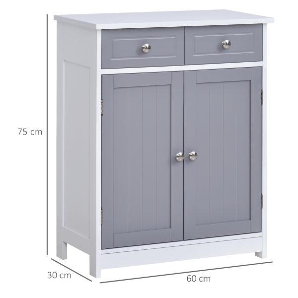 kleankin MDF 2-Drawer Bathroom Cabinet Bathroom Freestanding Cabinet Grey - Image 3