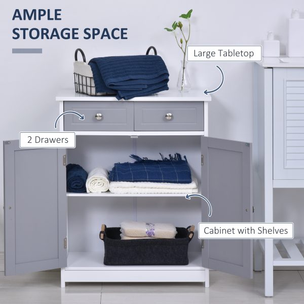 kleankin MDF 2-Drawer Bathroom Cabinet Bathroom Freestanding Cabinet Grey - Image 4