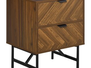 Side Cabinetwith 2 Storage Drawer Unit Herringbone Pattern, Walnut Brown