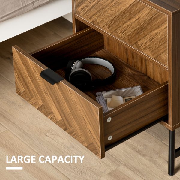Side Cabinetwith 2 Storage Drawer Unit Herringbone Pattern, Walnut Brown - Image 4
