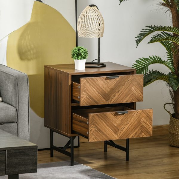 Side Cabinetwith 2 Storage Drawer Unit Herringbone Pattern, Walnut Brown - Image 7