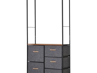 175x83cm Freestanding Clothes Hanger Storage Unit SteelBlack Brown Coat Rack