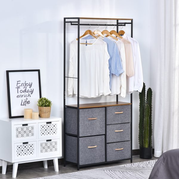 175x83cm Freestanding Clothes Hanger Storage Unit SteelBlack Brown Coat Rack - Image 2