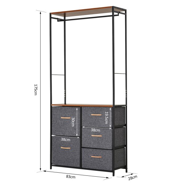 175x83cm Freestanding Clothes Hanger Storage Unit SteelBlack Brown Coat Rack - Image 3