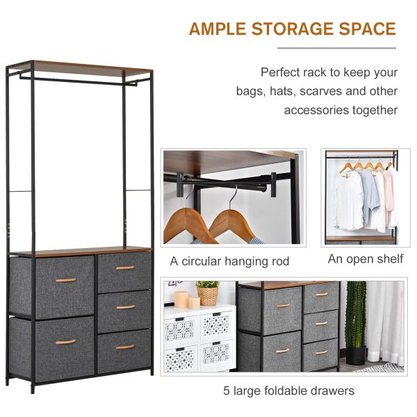 175x83cm Freestanding Clothes Hanger Storage Unit SteelBlack Brown Coat Rack - Image 5