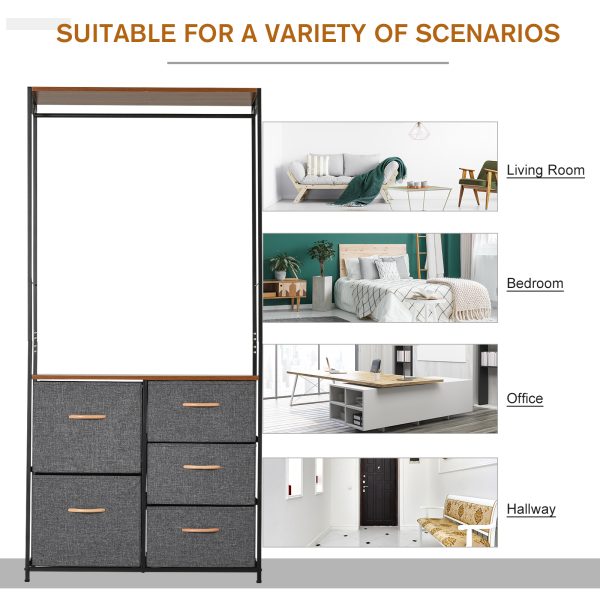 175x83cm Freestanding Clothes Hanger Storage Unit SteelBlack Brown Coat Rack - Image 6