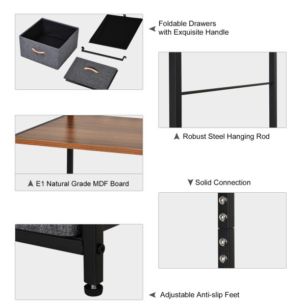 175x83cm Freestanding Clothes Hanger Storage Unit SteelBlack Brown Coat Rack - Image 7