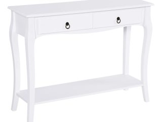 Console Table Storage Display Desk W/ 2 Drawers-Ivory White