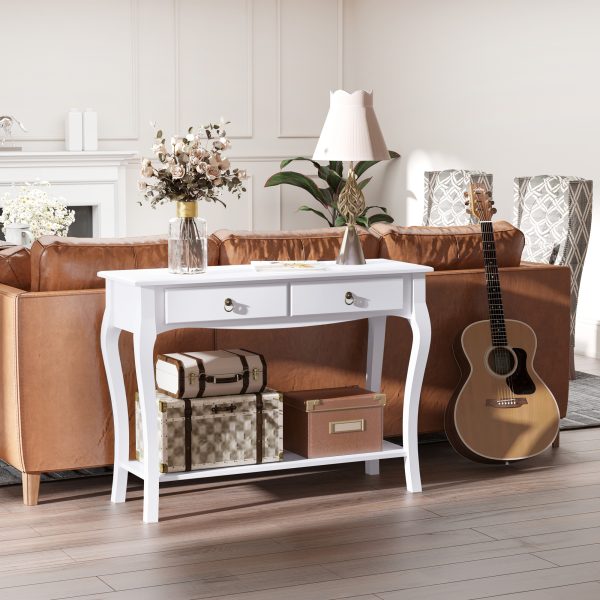Console Table Storage Display Desk W/ 2 Drawers-Ivory White - Image 2