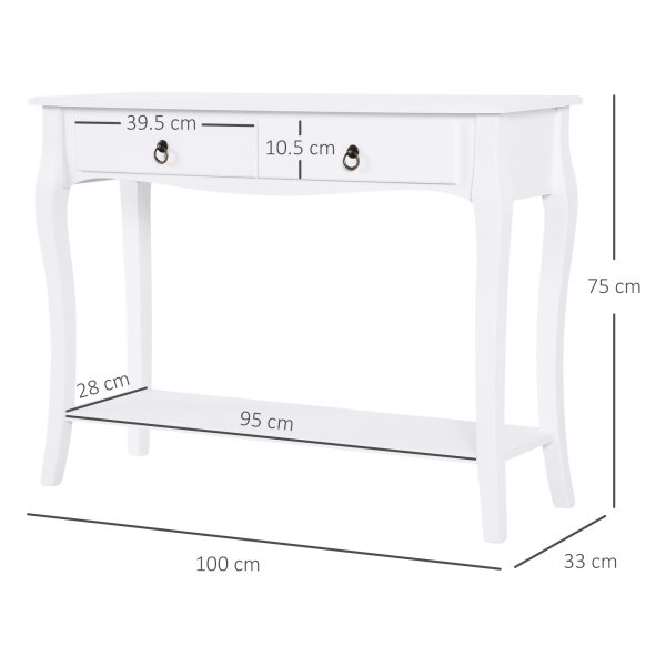 Console Table Storage Display Desk W/ 2 Drawers-Ivory White - Image 3