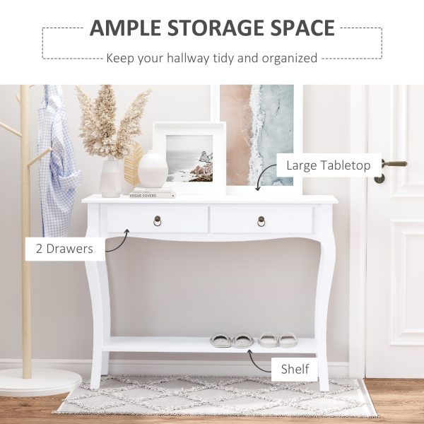 Console Table Storage Display Desk W/ 2 Drawers-Ivory White - Image 4