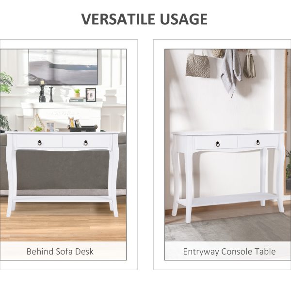 Console Table Storage Display Desk W/ 2 Drawers-Ivory White - Image 5
