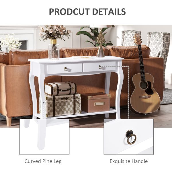 Console Table Storage Display Desk W/ 2 Drawers-Ivory White - Image 6