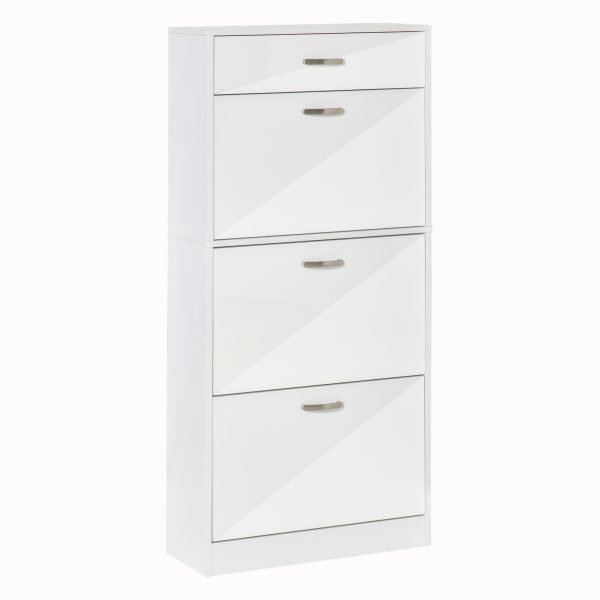 Shoe Cabinet 4 Drawers Storage with Flip Doors Shelves for 18 Pairs White