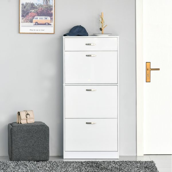 Shoe Cabinet 4 Drawers Storage with Flip Doors Shelves for 18 Pairs White - Image 2