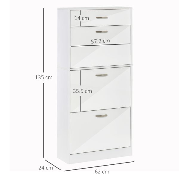 Shoe Cabinet 4 Drawers Storage with Flip Doors Shelves for 18 Pairs White - Image 3