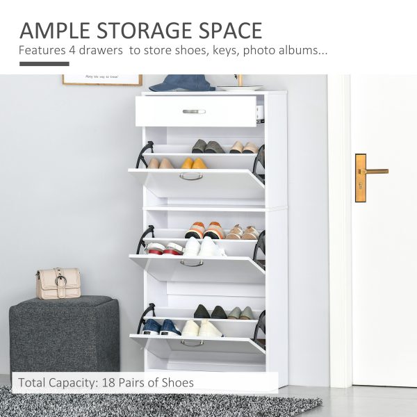 Shoe Cabinet 4 Drawers Storage with Flip Doors Shelves for 18 Pairs White - Image 4