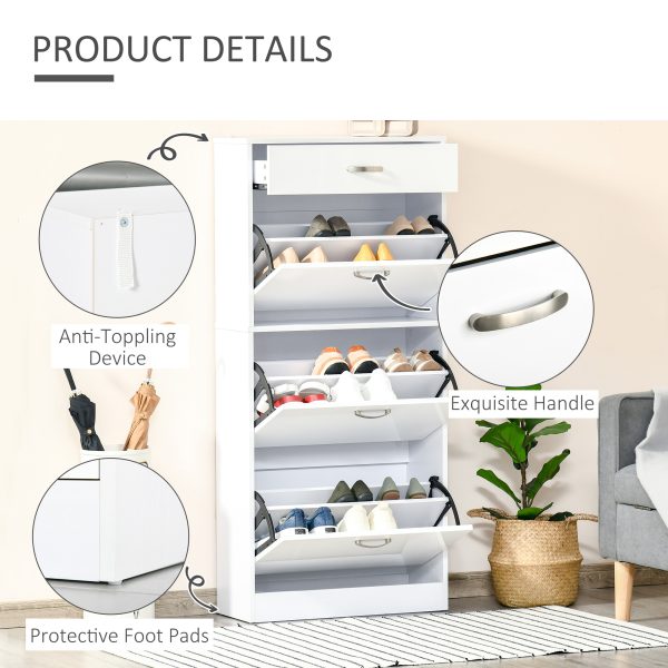 Shoe Cabinet 4 Drawers Storage with Flip Doors Shelves for 18 Pairs White - Image 6