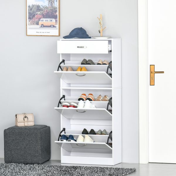 Shoe Cabinet 4 Drawers Storage with Flip Doors Shelves for 18 Pairs White - Image 7