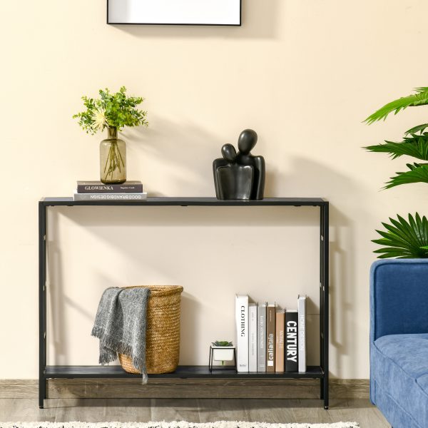 Console Table  2 Shelves MDF Steel Frame in Art Deco Square Style 76x106cm - Image 2