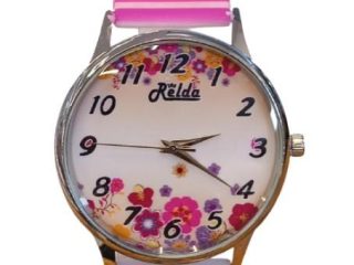 Relda Ladies Analogue Pink Flower Silicone Strap Watch REL95
