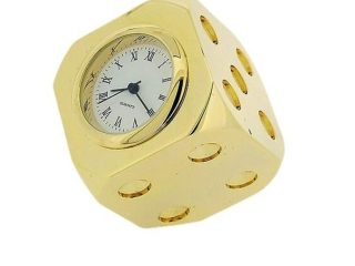 Miniature Clock Gold Plated Dice Solid Brass IMP96 - CLEARANCE NEEDS RE-BATTERY