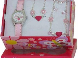 Ravel Little Gems Hearts and Flowers Watch, Necklace & Bracelet Set R2214N - CLEARANCE NEEDS RE-BATTERY