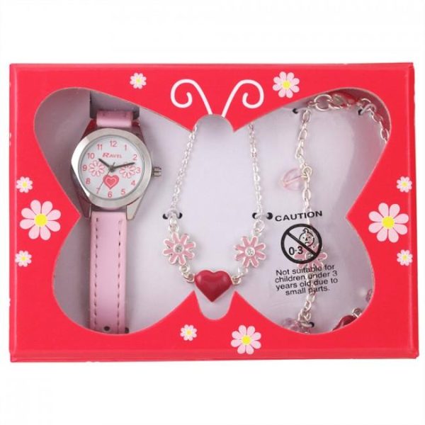 Ravel Little Gems Hearts and Flowers Watch, Necklace & Bracelet Set R2214N - CLEARANCE NEEDS RE-BATTERY - Image 2
