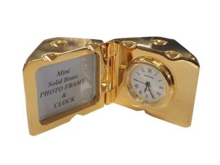 Miniature Clock Gold Plated Dice with photo frame Solid Brass IMP71 - CLEARANCE NEEDS RE-BATTERY