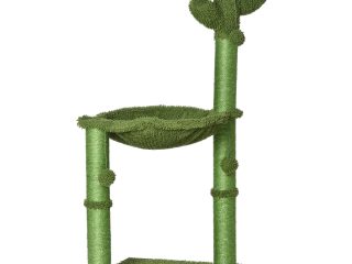 Cactus Cat Tree  for Indoor Cats w/ Scratching Post Hammock Bed Toy Ball - Green