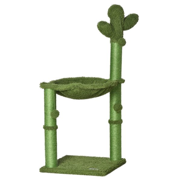 Cactus Cat Tree  for Indoor Cats w/ Scratching Post Hammock Bed Toy Ball - Green