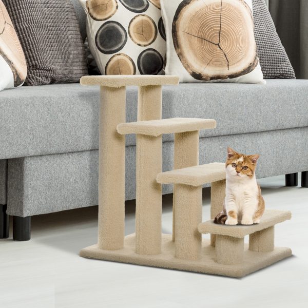 Pet Ramp Stairs 4 Steps Cat Tree Ladder Safety Steps Climbing Frame Brown - Image 2