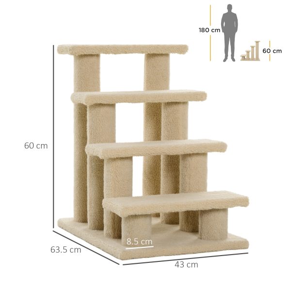 Pet Ramp Stairs 4 Steps Cat Tree Ladder Safety Steps Climbing Frame Brown - Image 3