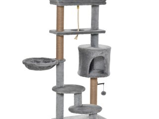 Cat Tree Tower w/ Scratching Post Hammock Hanging Ball Condo Teasing Rope