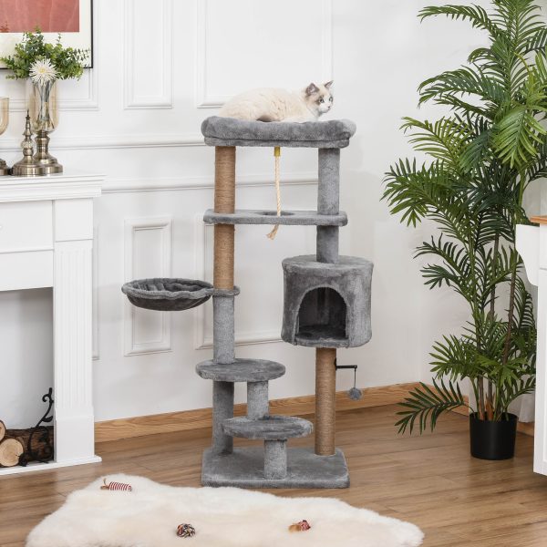 Cat Tree Tower w/ Scratching Post Hammock Hanging Ball Condo Teasing Rope - Image 2