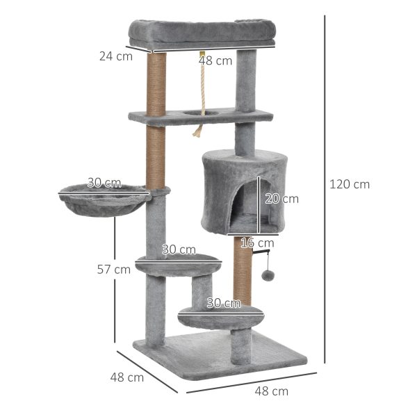Cat Tree Tower w/ Scratching Post Hammock Hanging Ball Condo Teasing Rope - Image 3