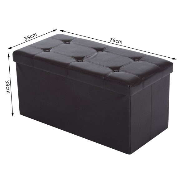 Folding Faux Leather Storage Cube Ottoman Bench Seat Brown - Image 3