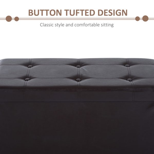 Folding Faux Leather Storage Cube Ottoman Bench Seat Brown - Image 4