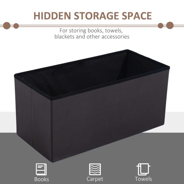 Folding Faux Leather Storage Cube Ottoman Bench Seat Brown - Image 5