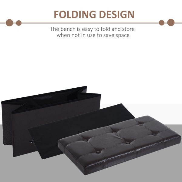 Folding Faux Leather Storage Cube Ottoman Bench Seat Brown - Image 6