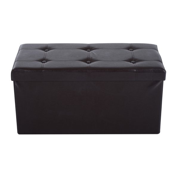 Folding Faux Leather Storage Cube Ottoman Bench Seat Brown - Image 8