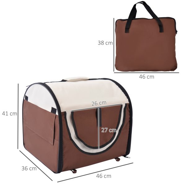 Folding Fabric Soft Pet Crate Dog Cat Travel Carrier Cage Kennel House Brown - Image 3