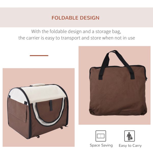 Folding Fabric Soft Pet Crate Dog Cat Travel Carrier Cage Kennel House Brown - Image 4
