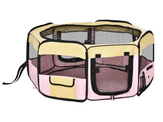 Fabric Pet Dog Cat Puppy Playpen Rabbit Guinea Pig Play Pen in Pink Small