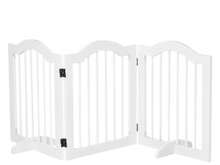 3 Panels Dog Gate w/ Support Feet Fence Safety Barrier Freestanding Wood White