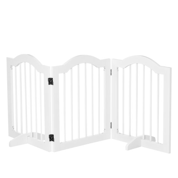 3 Panels Dog Gate w/ Support Feet Fence Safety Barrier Freestanding Wood White